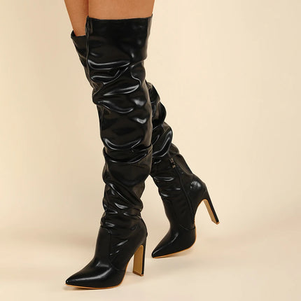 Women Pointed Side Zipper High Heel Boots Stylish Over The Knee Long Boots for Office Banquet Nightclub Party Wedding Catwalk OL