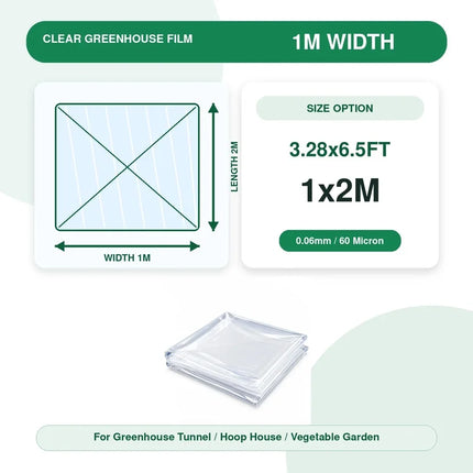 Size diagram and folded film for the 1x2M / 3.28x6.5FT greenhouse film