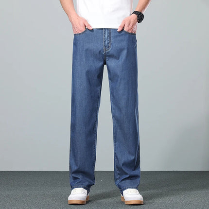 Brand Clothing Summer Lyocell Fabric Stretch Jeans Business Loose Straight Casual Trousers Fashion Versatile Pants Plus Size 40