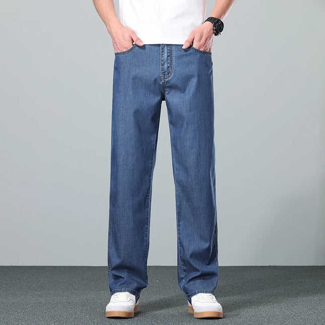 Brand Clothing Summer Lyocell Fabric Stretch Jeans Business Loose Straight Casual Trousers Fashion Versatile Pants Plus Size 40