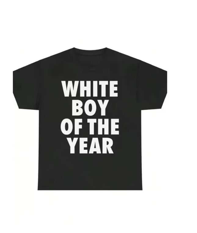 White Boy of The Year Text T-Shirt Damen 2026 Lustige Meme Grafik T-Shirts Fett Streetwear Baumwolle Kurzarm Tops