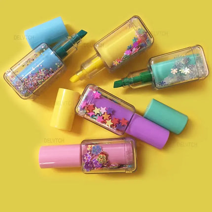 5Pcs Set Mini Sequin Nail Polish Bottle Highlighter Cute Kawaii Fluorescent Pen Art Graffiti Marker Painting Drawing Stationery