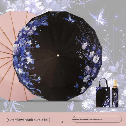 High-value 16-bone manual sun umbrella for women's sun protection ultraviolet rain dual-purpose umbrella color glue folding oil