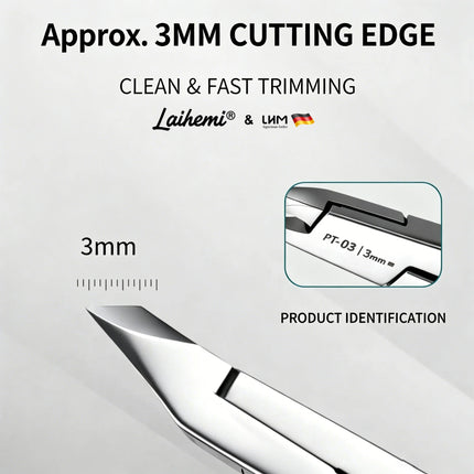 3Pcs Professional Cuticle Nipper Set - 3mm 45° Sharp Stainless Steel Nail Cuticle Trimmer with Cuticle Pusher & Nail File, One-C