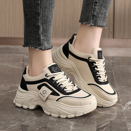 Women Sneakers Leather Height-Increasing Shoes Fashion Lace-up Casual Shoe Outdoor Vulcanized Shoe Designer Platform Women Shoes