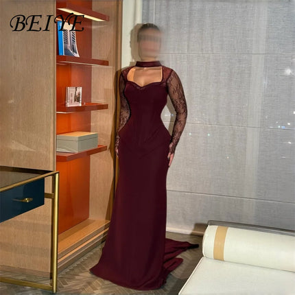 BEIYE Modern Lace Long Sleeves Mermaid Evening Dresses Women 2026 Sweetheart Lace-up Party Gown Customized فساتين س