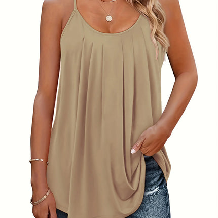 Women Summer Vest Tank Sleeveless Strap Tops Folded Fine Shoulder Straps Camis Loose and Casual Tank Top