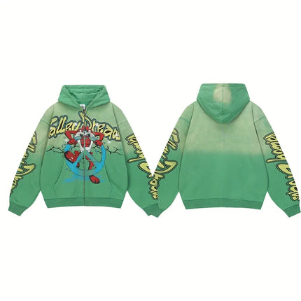 E Washed BlackHole Set with Diamonds Fashion  Men 1:1 High Street Women Streetwear American Streetwea zipper VA Hoodies