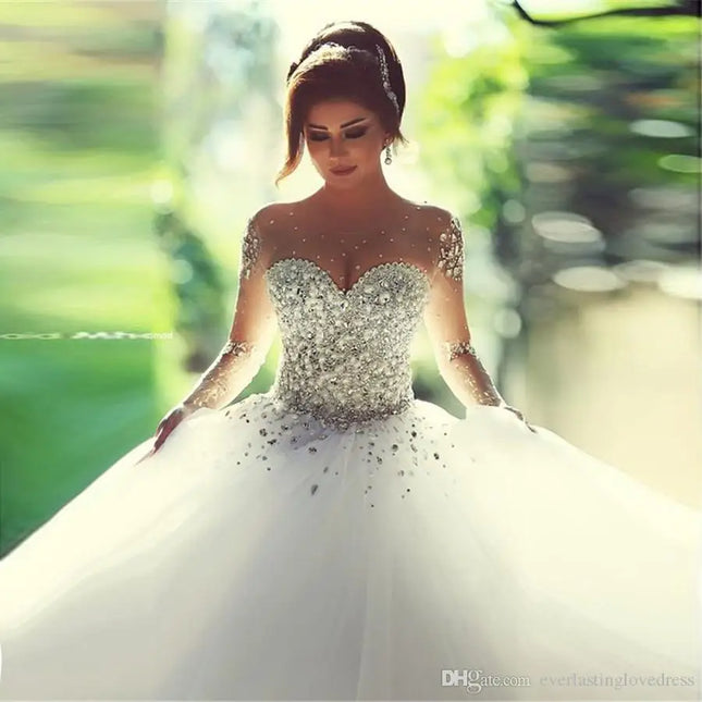 Saidmhamad Sheer Sweetheart Heavy Crystals Ballkleider Lange Ärmel Hochzeitskleid Brautkleid vestido de noiva