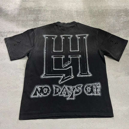 Retro Wash black Skull letter Rhinestone Print Life Hustlers T Shirt Men Woman Fashion Harajuku Hip Hop Shinning Diamond Tees