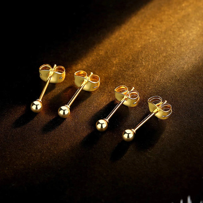 1 Pair Tiny Women Girls 14K Gold Plated Round Ball Stud Earrings Surgical Stainless Steel Earrings Set - product image 2
