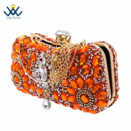 2025 Italian Design Classics Style Shoes and Bag Set in Orange Color INS New Arrivals High Quality Full Crystal with Platform