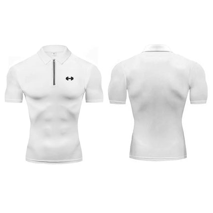 Summer Quick Dry Short Sleeve Polo Shirts Compression Tight Mens Bodybuilding Muscle Shirts Gym Fitness Trainer Trainning Polos