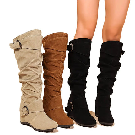 Big size 43 High Quality Wasteland Vintage Brown Maillard style Boots Retro Black Height increased Shoes Women Knee High Boots