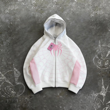 American Retro Spider Patchwork Print Hoodies Fashion Oversized Loose Full Zipper Hoodie Men Jacket Gothic Y2k Street Sweatshirt