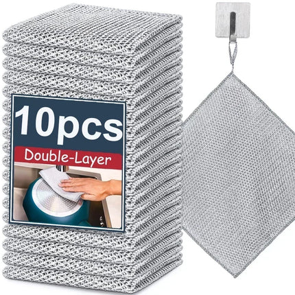 Rags For Kitchen Scrubber Wire Dishcloth Thickened Double-sided Metal Steel Cleaning Towel Pot Dish Washing Cloths - product