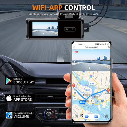 4K Dash Cam Front and Rear Dual Lens Car DVR Camera with WiFi GPS 1080P Night Vision 170° Wide Angle Parking Monitor Loop Record