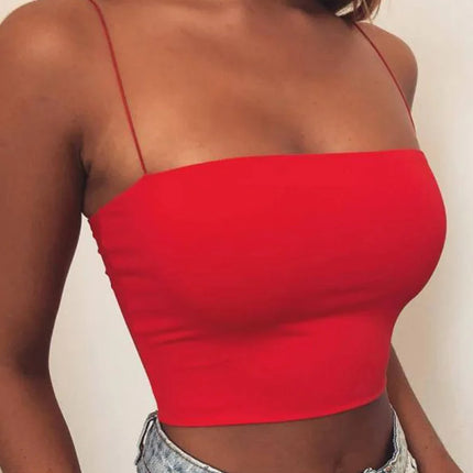 2024 New Fashion Women Spaghetti Strap Crop Top Sexy Bodycon Sleeveless Cami Tube Top Basic Plain Camisole