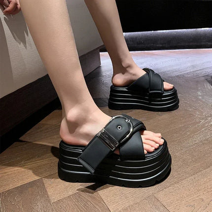 Fashion Women Shoes 8CM Buckle Wedge Sandals Women Outdoor Casual Platform Slippers New Woman Non-Slip Versatile Sandalias Mujer