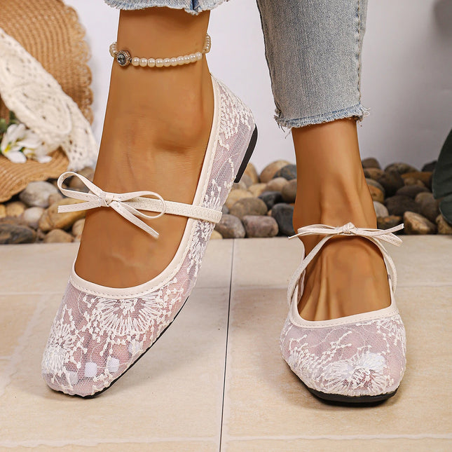 Spring/ Summer Elegant Square Toe Sexy Mesh Ballet Flat Shoes Fashionable Best Selling New Comfortable Large Size Women's Shoes