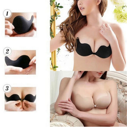 Lamuusaa Invisible Adhesive Bra Push Up Women Washable Reusable Strapless Sticky Tube Tops Plunge Backless Brassiere Underwear