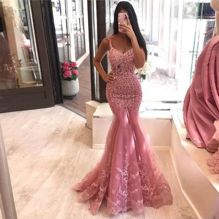 Elegant Lace Mermaid Evening Dresses Beaded Appliques Long Prom Gowns Custom Made Party Dress Robe De Soiree