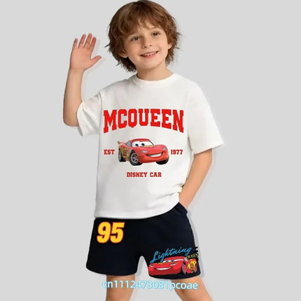 2026 Cars of the Universe Children's Pure Cotton Short-Sleeved Shorts for Boys with Cartoon Print Summer T-shirt Set of 2 Pieces