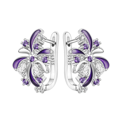 Orstarry Original 925 Sterling Silver Blue Iris Flower Earrings Women Hoop Earring Anniversary Jewelry Trendy Gifts