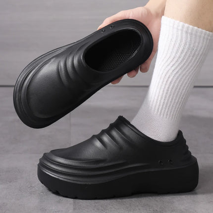 Men's One-Piece Eva Thick-Soled Closed-Toe Work Shoes, Waterproof, Oil-Proof, Non-Slip Slip-On Chef Kitchen Garden Work Shoes