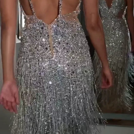 RFYR Shiny Evening Dress with Tassels Luxury Party Dress Prom Dress Beading Party Dress for Women Vestidos De Noche Customized
