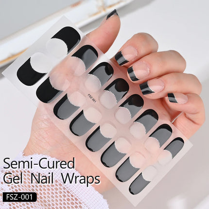 Semi Cured Wraps Fast Gel Nail Sticker Soild Nail Gel Wraps Adhesive Full Cover Gel Nail Decal UV Lamp Cured Manicure Decoration