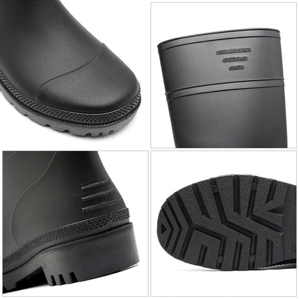 Men's High-Top Rain Boots, Black, Non-Slip, Waterproof, Wear-Resistant, Outdoor Boating, Fishing, Long-Tube Water Shoes, Farm Work Rain Boots
