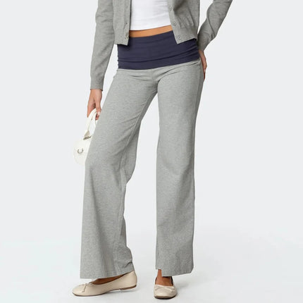 Casual Wide Leg Sweatpants for Women Fold Over Low Rise Flare Yoga Lounge Pants Back to School Clothes for Teen Girls Outfits