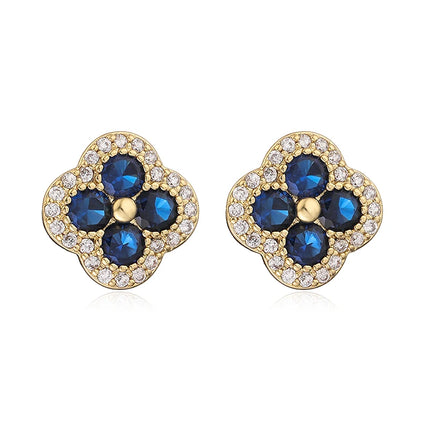 HECHENG,18K Golden-plated Inlaid CZ Stone Flower Shape Sweet Romantic Metal Ladies Jewellery Earrings Gift 1 Pair