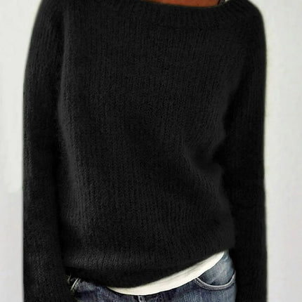 Women's Black Oversized Boat Neck Knit Sweater Casual Slouchy Pullover Comfortable Fashion Top for Autumn Winter