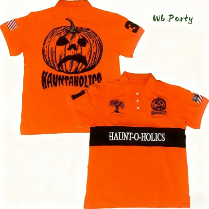 Y2k Haunted Polo Shirt Halloween Pumpkintshirt Polo Shirts for Man Letter Oversized T-Shirt Fashion Baseball Men's Polo T-Shirts