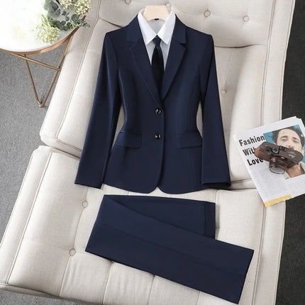 Women Suit Set Spring Summer Office Blazer Skirt Formal Workwear Hotel Receptionist Outfit