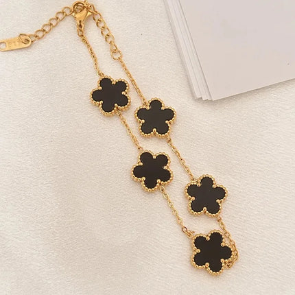 1pc Luxury Five Leaf Flower Pendant Necklace Jewelry Earrings for Women, Fashion Stainless Steel Clover Bracelets Gift