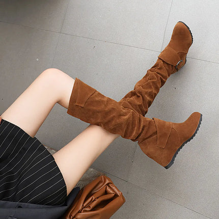 Big size 43 High Quality Wasteland Vintage Brown Maillard style Boots Retro Black Height increased Shoes Women Knee High Boots