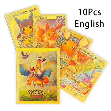 10Pcs Pokemon Colorful Shining Rainbow Cards English Vmax Gx Charizard Pikachu Trading Game Collection Battle Card Children Toys