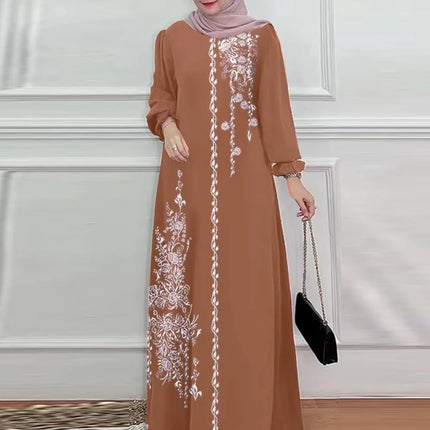 Ramadan new Muslim Saudi Arabian Dubai robe Southeast Asian positioning print ethnic style retro loose Islamic plus size dress