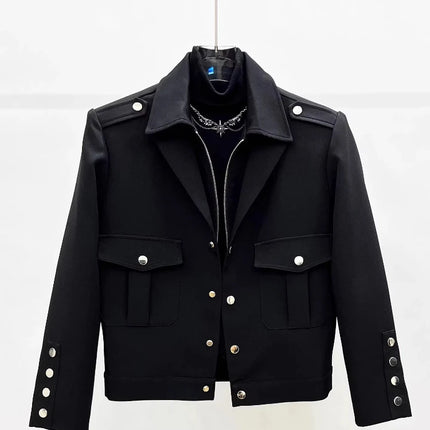 Men Vintage Double-Collar Short Jacket Spring Fall Coat with Zipper & Button Closure Casual Outerwear Techwear Streetwear