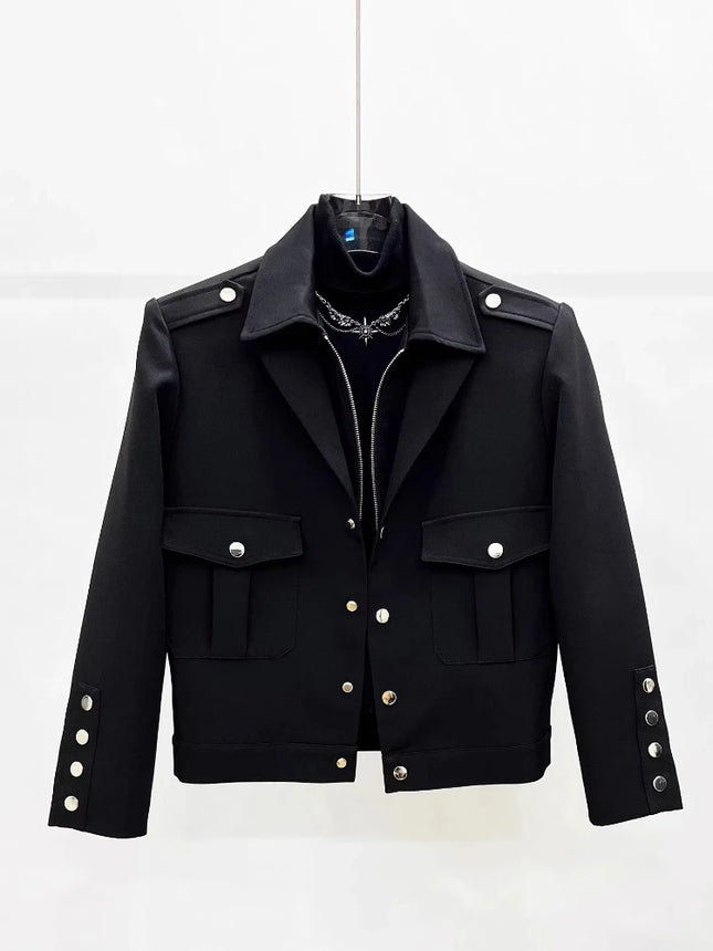 Chaqueta Corta para Hombre Vintage de Doble Cuello Abrigo de Primavera Otoño con Cierre de Cremallera y Botones Ropa de Calle Casual Techwear