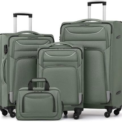 Coolife Luggage 4 Piece Set Suitcase Spinner TSA Lock Softshell lightweight (purple+sliver)