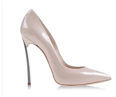 Rose Matte Leather High Heels Stilettos Metallic Heels Women Sexy Pointy Toe 10CM Blade Heels Pumps Slip On Party Ball Shoes