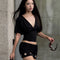 Summer Sexy V-Neck Short Sleeve Backless Lace Up T-Shirt Casual Versatile Party Street Style Clothes