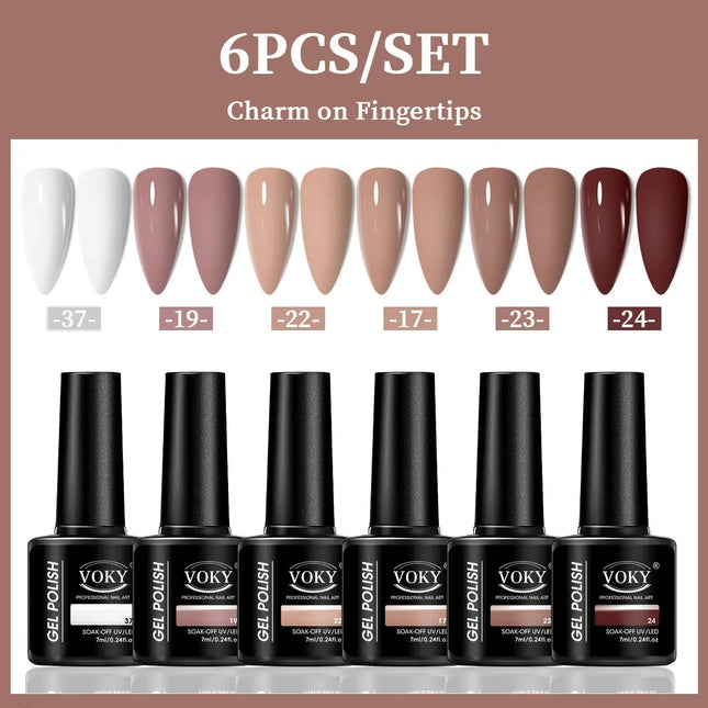 VOKY Set de 6 Esmaltes de Uñas en Gel, Gel de Uñas de Moda de Temporada, El Regalo Perfecto para Mujeres en Festivales
