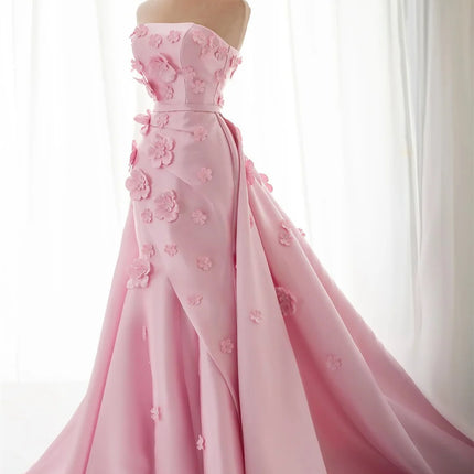 Bella Pink Straples Robes De Soirée 3D Flowers Mermaid Detachable Train Prom Dresses Sleeveless Customized Wedding Dress 2024