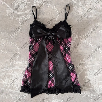Subculture Rock Gothic Y2k Tank Top Harajuku Grid print Streetwear Vest Fashion Punk Sleeveless Top Unique Crop top Spicy Girls