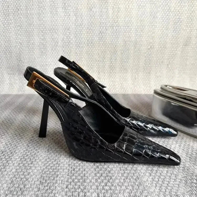 Patent leather high heels Women 2024 new gold with one-line sandals pointy skinny heels party women's shoes